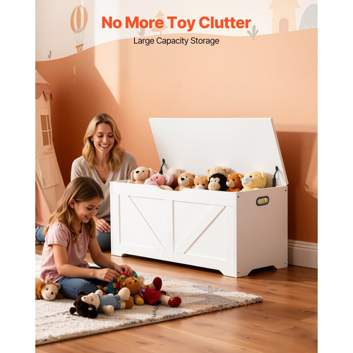 Παιδικός πάγκος αποθήκευσης VEVOR, ξύλινο κουτί παιχνιδιών, μεγάλο ντουλάπι αποθήκευσης με μεντεσέ ασφαλείας, πάγκος αποθήκευσης για νήπια για Playroom, σαλόνι ή είσοδο, εύκολη συναρμολόγηση, 990 x 395 x 480 mm, λευκό