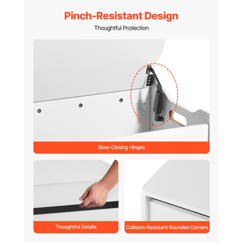 Παιδικός πάγκος αποθήκευσης VEVOR, ξύλινο κουτί παιχνιδιών με πλάτη, μεγάλο ντουλάπι αποθήκευσης με μεντεσέ ασφαλείας, πάγκος αποθήκευσης για νήπια για Playroom, σαλόνι ή είσοδο, 597 x 368 x 545 mm, λευκό