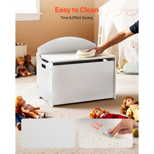 Παιδικός πάγκος αποθήκευσης VEVOR, ξύλινο κουτί παιχνιδιών με πλάτη, μεγάλο ντουλάπι αποθήκευσης με μεντεσέ ασφαλείας, πάγκος αποθήκευσης για νήπια για Playroom, σαλόνι ή είσοδο, 597 x 368 x 545 mm, λευκό