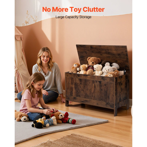 Παιδικός πάγκος αποθήκευσης VEVOR, ξύλινο κουτί παιχνιδιών, μεγάλο ντουλάπι αποθήκευσης με μεντεσέ ασφαλείας, ρετρό πάγκος αποθήκευσης για νήπια για Playroom, σαλόνι ή είσοδο, 754 x 389 x 480 mm, εύκολη συναρμολόγηση, καφέ
