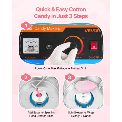 Ηλεκτρική μηχανή για μαλλί της γριάς VEVOR, ηλεκτρική μηχανή για μαλλί της γριάς 1000W με κάλυμμα, επαγγελματική μηχανή για μαλλί της γριάς με μπολ από ανοξείδωτο ατσάλι και κουτάλα ζάχαρης, ιδανική για το σπίτι, το καρναβάλι, τα γενέθλια, τα οικογενειακά πάρτι, μπλε