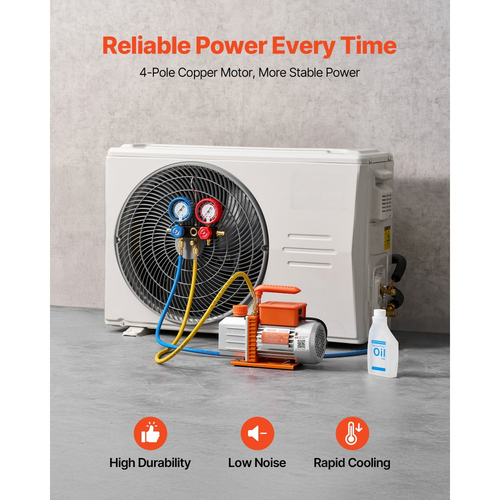 Σετ αντλίας κενού και μετρητή VEVOR AC, 4,5 CFM 127 L/min, Μονοβάθμια αντλία κενού HVAC με περιστροφικό πτερύγιο, Κιτ μετρητή πολλαπλής εισαγωγής, για R134a R22 R410a R1234YF R32, με τσάντα μεταφοράς, για αυτόματο κλιματισμό HVAC