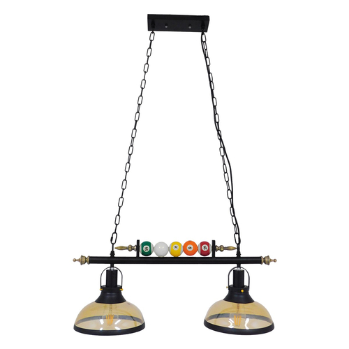 VenCore Billiardo II 6089-10041 - Φωτιστικό Οροφής Δίφωτο Κρεμαστό Μαύρο Μεταλλικό και Μελί Γυαλί - Vintage Σχέδιο με Βάση-Ντουί 2xE27 - Μ70 x Π25 x Υ30cm