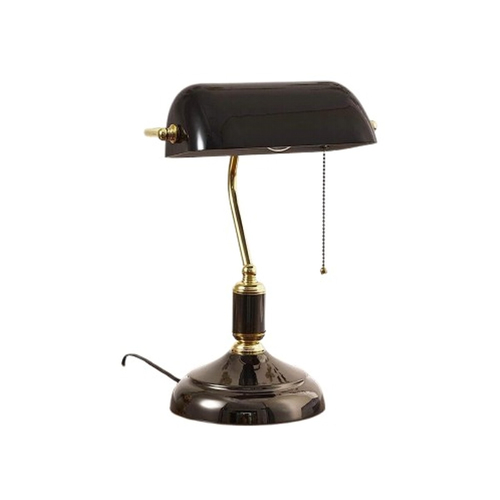 VenCore Banker Black 2792-10014 - Φωτιστικό Επιτραπέζιο Γραφείου Μονόφωτο Μαύρο-Χρυσό Μεταλλικό και Μαύρο Γυαλί - Vintage Σχέδιο με Ντουί 1xE27 - Μ23 x Π19 x Υ38cm