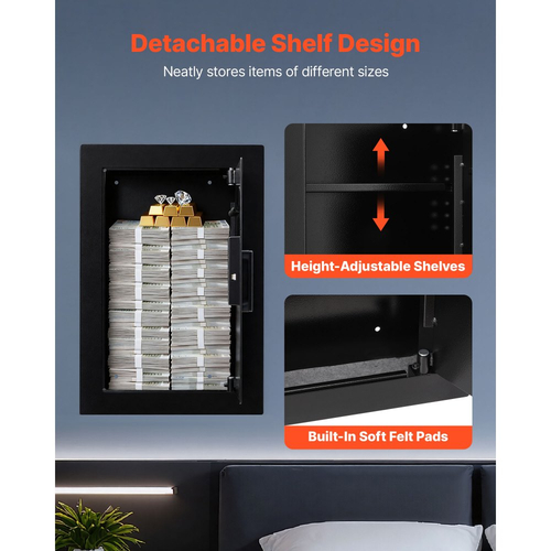 Χρηματοκιβώτιο τοίχου VEVOR, κρυφό χρηματοκιβώτιο τοίχου 3 επιπέδων με δακτυλικό αποτύπωμα, κωδικό πρόσβασης, κλειδί και περιστρεφόμενο κουμπί, κουτί τοίχου από χάλυβα ψυχρής έλασης Q235 με ρυθμιζόμενα ράφια και θήκες κλειδιών για χρήματα, κοσμήματα, διαβατήριο, έγγραφα