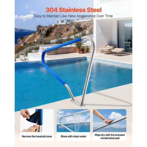 Ράγα πισίνας VEVOR, 122 x 91,5 cm, Χωρητικότητα φορτίου 100kg, βαρέως τύπου, κουπαστή πισίνας από ανοξείδωτο χάλυβα 304, αποσπώμενη αντιολισθητική θήκη, πλούσια αξεσουάρ, για πισίνα, υδάτινα πάρκα, κέντρα σπα