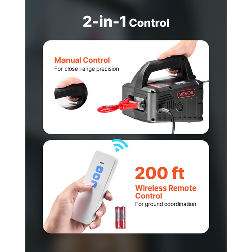 Ηλεκτρικό βαρούλκο ανύψωσης VEVOR 2 σε 1, χωρητικότητας 500 kg, φορητός γερανός με βαρούλκο 1500W, ύψος ανύψωσης 7,6 m, 5 m/min με χειροκίνητο και ασύρματο τηλεχειριστήριο για εργοστάσιο, αποθήκη, γκαράζ