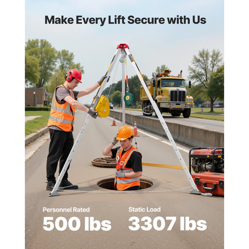 Κιτ τρίποδου περιορισμένου χώρου VEVOR, βαρούλκο ανύψωσης τρίποδου διάσωσης βαρέως τύπου 1179 kg, ρυθμιζόμενα πόδια 1,45 m, φορητό κιτ καλωδίου 30 m, προστασία από πτώση 10 m, ύψος εργασίας 1,6-2,45 m