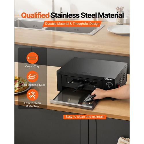 Ηλεκτρικός φούρνος πίτσας VEVOR, επιτραπέζιος φούρνος πίτσας 304,8 mm, εύρος θερμοκρασίας 25 έως 300℃, εσωτερική μηχανή πίτσας 1450W με χρονισμό και έλεγχο θερμοκρασίας, βραστήρας πίτσας με διπλό σωλήνα θέρμανσης, σχάρα ψησίματος, για κουζίνα και επαγγελματική χρήση