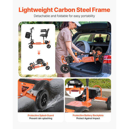 Πτυσσόμενο 4τροχο σκούτερ κινητικότητας VEVOR για ενήλικες και ηλικιωμένους, ηλεκτρικό σκούτερ κινητικότητας φόρτωσης 120 κιλών, αναπηρικό αμαξίδιο παντός εδάφους με μπαταρία λιθίου 48V, μεγάλα συμπαγή ελαστικά και ικανότητα αναρρίχησης 8°