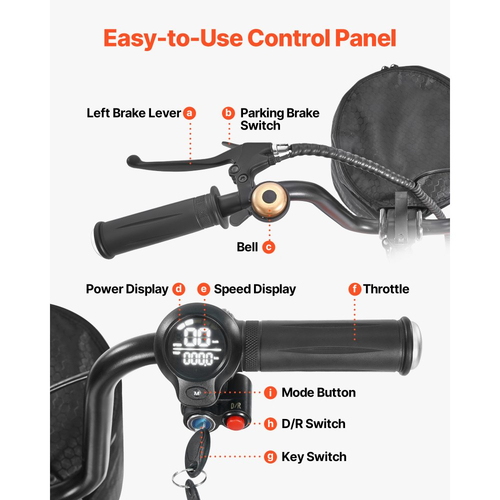 Πτυσσόμενο 4τροχο σκούτερ κινητικότητας VEVOR για ενήλικες και ηλικιωμένους, ηλεκτρικό σκούτερ κινητικότητας φόρτωσης 120 κιλών, αναπηρικό αμαξίδιο παντός εδάφους με μπαταρία λιθίου 48V, μεγάλα συμπαγή ελαστικά και ικανότητα αναρρίχησης 8°