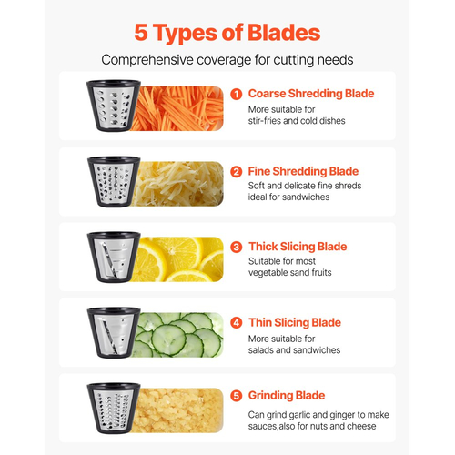 Ηλεκτρικός τρίφτης τυριού VEVOR για σαλάτα, μηχανή σαλάτας 200W, ηλεκτρικός κόφτης λαχανικών, τεμαχιστής φρούτων με 5 εξαρτήματα, κόφτης τροφίμων από ανοξείδωτο ατσάλι για λαχανικά και τυριά