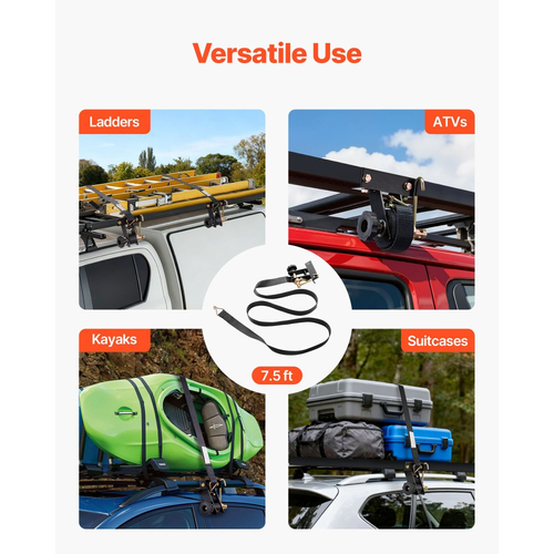 Ιμάντες καστάνιας VEVOR για σκάλες, μαύρο τετράγωνο στήριγμα σωλήνα, πλάτος 38 mm x μήκος 2,25 m, μαύροι ιμάντες σκάλας με διπλά γάντζους J, φορτίο βαρέως τύπου 226,8 kg, ιμάντας ασφάλισης αγκράφας φορτίου (πακέτο των 8)