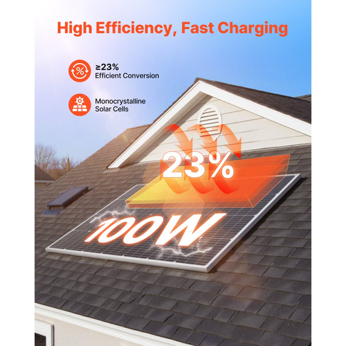 Μονοκρυσταλλικό ηλιακό πάνελ VEVOR 100W, Μονοκρυσταλλικό φωτοβολταϊκό πάνελ υψηλής απόδοσης 23% με σταθερή έξοδο MC4 και πλαίσιο αλουμινίου, αδιάβροχο ηλιακό πάνελ IP65 για εφαρμογές σε επίπεδη στέγη αυτοκινήτου, σκάφους, τροχόσπιτου και αυτοκινούμενου οχήματος (Off-Grid)