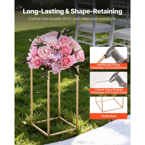 Βάση Λουλουδιών Γάμου VEVOR, 10 τεμάχια βάση λουλουδιών σε στήλη 40cm, Βάσεις Λουλουδιών με Ακρυλικό Laminate, Χρυσή ορθογώνια βάση επίδειξης λουλουδιών για γάμο, πάρτι, γενέθλια, σπίτι, Χρυσές βάσεις κεντρικών διακοσμητικών