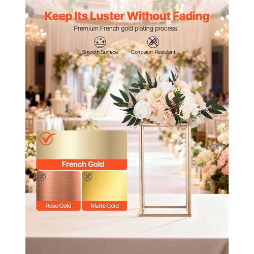 Βάση Λουλουδιών Γάμου VEVOR, 10 τεμάχια βάση λουλουδιών σε στήλη 40cm, Βάσεις Λουλουδιών με Ακρυλικό Laminate, Χρυσή ορθογώνια βάση επίδειξης λουλουδιών για γάμο, πάρτι, γενέθλια, σπίτι, Χρυσές βάσεις κεντρικών διακοσμητικών