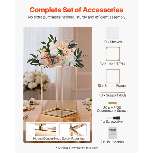 Βάση Λουλουδιών Γάμου VEVOR, 10 τεμάχια βάση λουλουδιών σε στήλη 40cm, Βάσεις Λουλουδιών με Ακρυλικό Laminate, Χρυσή ορθογώνια βάση επίδειξης λουλουδιών για γάμο, πάρτι, γενέθλια, σπίτι, Χρυσές βάσεις κεντρικών διακοσμητικών