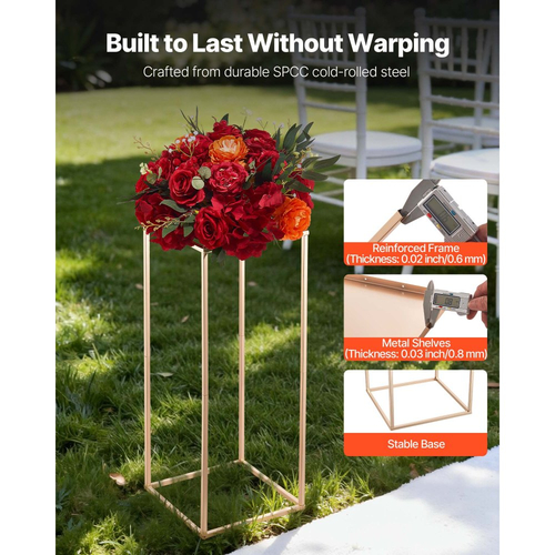 Βάση Λουλουδιών Γάμου VEVOR, 10 τεμάχια βάση λουλουδιών σε στήλη 60cm, Βάσεις Λουλουδιών με Μεταλλικό Laminate, Χρυσή ορθογώνια βάση επίδειξης λουλουδιών για γάμο, πάρτι, γενέθλια, σπίτι, Χρυσές βάσεις κεντρικών διακοσμητικών