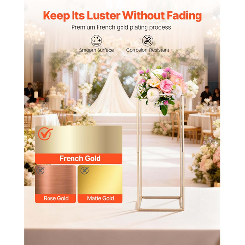 Βάση Λουλουδιών Γάμου VEVOR, 10 τεμάχια βάση λουλουδιών σε στήλη 60cm, Βάσεις Λουλουδιών με Κρυφή Βίδα, Ορθογώνια Κυβική Ράφι Ανθοπωλείου για Γάμο, Πάρτι, Γενέθλια, Σπίτι, Χρυσές Βάσεις Κεντρικών Τεμαχίων