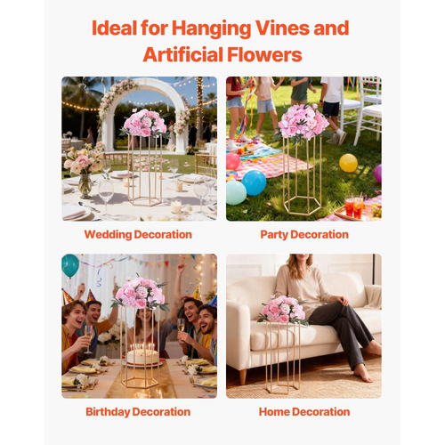 Βάση Λουλουδιών Γάμου VEVOR, 10 τεμάχια βάση λουλουδιών σε στήλη 60cm, Βάσεις Λουλουδιών με Ακρυλικό Laminate, Εξαγωνική κυβική βάση επίδειξης λουλουδιών για γάμο, πάρτι, γενέθλια, σπίτι, Χρυσές βάσεις κεντρικών τεμαχίων