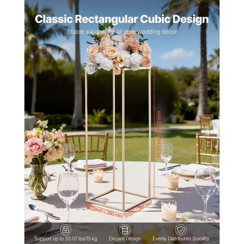 Βάση Λουλουδιών Γάμου VEVOR, 10 τεμάχια βάση λουλουδιών σε στήλη 80cm, Βάσεις Λουλουδιών με Μεταλλικό Laminate, Χρυσή Ορθογώνια Βάση Παρουσίασης Λουλουδιών για Γάμο, Πάρτι, Γενέθλια, Σπίτι, Χρυσές Βάσεις Κεντρικών Τεμαχίων