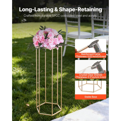 Βάση Λουλουδιών Γάμου VEVOR, 10 τεμάχια βάση λουλουδιών σε στήλη 80cm, Βάσεις Λουλουδιών με Ακρυλικό Laminate, Εξαγωνική κυβική βάση επίδειξης λουλουδιών για γάμο, πάρτι, γενέθλια, σπίτι, Χρυσές βάσεις κεντρικών τεμαχίων