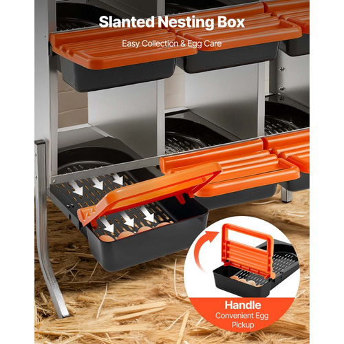 VEVOR Κουτιά φωλιάς για κοτόπουλα, 6 διαμερίσματα, με πόδια στήριξης, εύκολη συλλογή αυγών, γαλβανισμένο ατσάλι και πλαστικό υψηλής αντοχής, ρολαρισμένα κουτιά φωλιάς για κοτόπουλα και κότες που γεννούν αυγά, πορτοκαλί