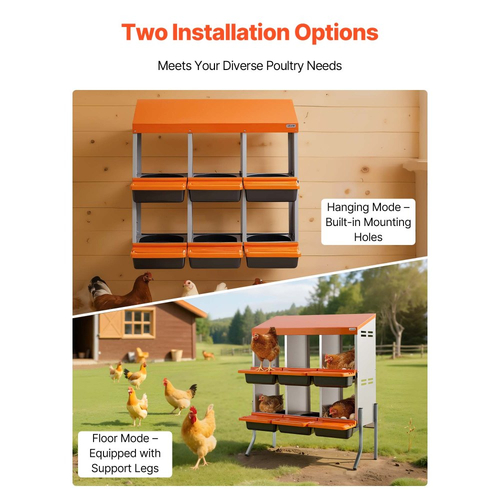 VEVOR Κουτιά φωλιάς για κοτόπουλα, 6 διαμερίσματα, με πόδια στήριξης, εύκολη συλλογή αυγών, γαλβανισμένο ατσάλι και πλαστικό υψηλής αντοχής, ρολαρισμένα κουτιά φωλιάς για κοτόπουλα και κότες που γεννούν αυγά, πορτοκαλί