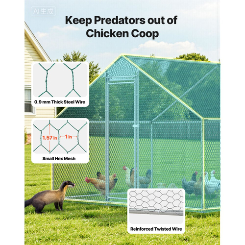 Μεταλλικό κοτέτσι VEVOR, Μεγάλοι χώροι για κοτέτσια 9,8x26,2x6,5 πόδια με κάλυμμα, περίβλημα κοτέτσιου με στέγη με κλειδαριά ασφαλείας, εξωτερικό κλουβί για πάπιες και κουνέλια, μάντρα πουλερικών για αυλή, αγρόκτημα, αυλή