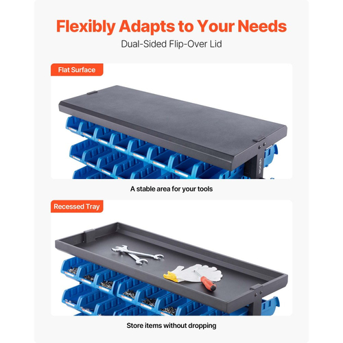 VEVOR Ράφι Αποθήκευσης 5 Επιπέδων Διπλής Όψης με Κυλιόμενο Κάδο, 68 Πλαστικοί Κάδοι, Οργανωτής Εξαρτημάτων Διπλής Όψης με Ρόδες, Κινητός Οργανωτής Εργαλείων για Γκαράζ, Αποθήκη, Γραφείο, Εστιατόριο, Τάξη, Κουζίνα