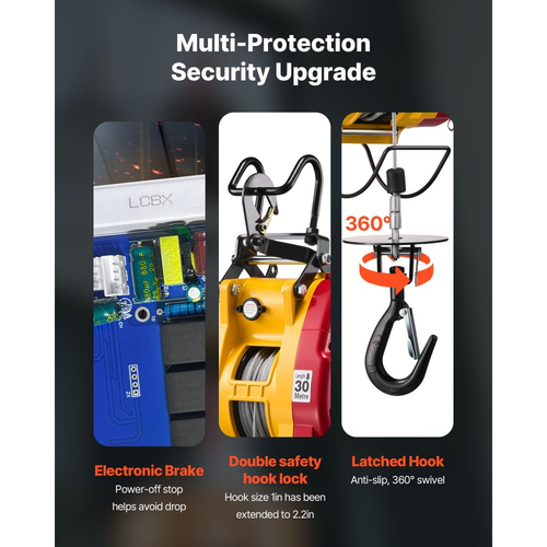 Ηλεκτρικό βαρούλκο ανύψωσης VEVOR 2 σε 1, χωρητικότητας 300 kg, φορητός γερανός με βαρούλκο 1500W, ύψος ανύψωσης 30 m, 18,9 m/min με ενσύρματο και ασύρματο τηλεχειριστήριο για εργοστάσιο, αποθήκη, γκαράζ