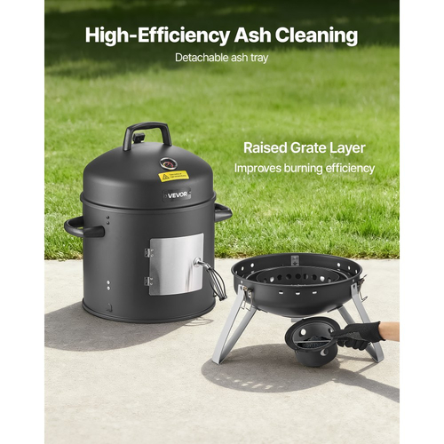 Καπνιστήριο Κάρβουνου VEVOR, Κάθετη Ψησταριά BBQ Κάρβουνου 406mm, Καπνιστήριο Μπάρμπεκιου από Επικαλυμμένο Χάλυβα με 2 Σχάρες Ψησίματος, Θερμόμετρο, Αεραγωγούς & Αφαιρούμενο Δοχείο Σταχτοδοχείου, Ιδανικό για Μαγείρεμα σε Πάρτι στην Αυλή