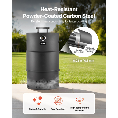 Ψησταριά καπνίσματος κάρβουνου VEVOR, καπνιστήριο BBQ με κάρβουνο 470 mm, εξωτερική ψησταριά μπάρμπεκιου από επικαλυμμένο χάλυβα με 2 σχάρες ψησίματος, 1 ράβδο κρεμάσματος, 6 γάντζους και θερμόμετρο, ιδανική για μαγείρεμα σε πάρτι, αυλή και βεράντα