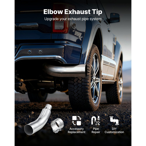 VEVOR Άκρη εξάτμισης με αγκώνα, είσοδος 101,6 mm, έξοδος 152,4 mm, συνολικό μήκος 584 mm, χρωμιωμένη αμπούλα εξάτμισης με σφιγκτήρα για φορτηγό/sedan/σπορ αυτοκίνητο/SUV, χρωμιωμένη δομή για αντοχή σε υψηλές θερμοκρασίες