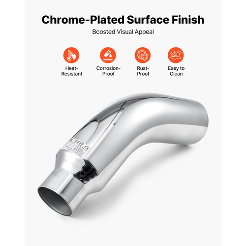 VEVOR Άκρη εξάτμισης με αγκώνα, είσοδος 101,6 mm, έξοδος 152,4 mm, συνολικό μήκος 584 mm, χρωμιωμένη αμπούλα εξάτμισης με σφιγκτήρα για φορτηγό/sedan/σπορ αυτοκίνητο/SUV, χρωμιωμένη δομή για αντοχή σε υψηλές θερμοκρασίες