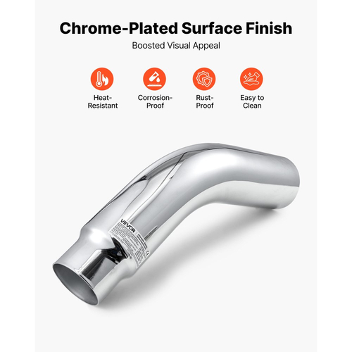 VEVOR Άκρη εξάτμισης με αγκώνα, είσοδος 101,6 mm, έξοδος 127 mm, συνολικό μήκος 584 mm, χρωμιωμένη αμπούλα εξάτμισης με σφιγκτήρα για φορτηγό, sedan, σπορ αυτοκίνητο, SUV, χρωμιωμένη δομή για αντοχή σε υψηλές θερμοκρασίες