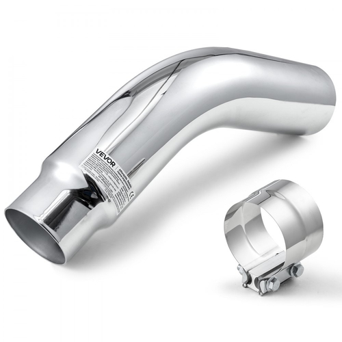 VEVOR Άκρη εξάτμισης με αγκώνα, είσοδος 101,6 mm, έξοδος 127 mm, συνολικό μήκος 584 mm, χρωμιωμένη αμπούλα εξάτμισης με σφιγκτήρα για φορτηγό, sedan, σπορ αυτοκίνητο, SUV, χρωμιωμένη δομή για αντοχή σε υψηλές θερμοκρασίες