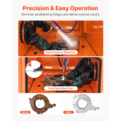 Θάλαμος αμμοβολής VEVOR 435L, Ανθεκτική αμμοβολή από χάλυβα με κιτ διπλών πιστολιών αμμοβολής, χοάνη μέσου 117L και ισχυρός συλλέκτης σκόνης 1200W για αφαίρεση σκουριάς από υπερμεγέθη εξαρτήματα, φινίρισμα επιφάνειας