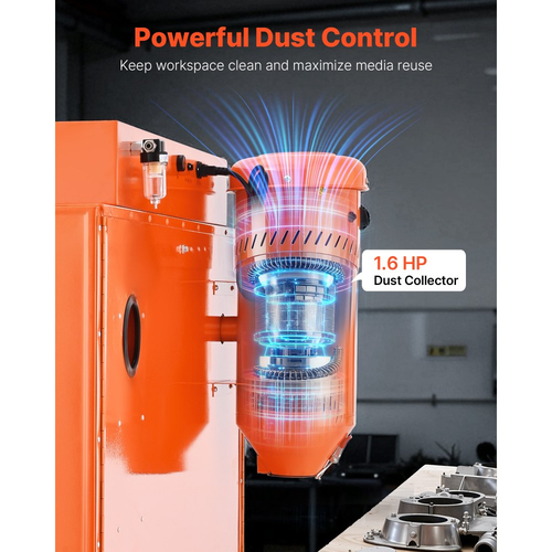 Θάλαμος αμμοβολής VEVOR 435L, Ανθεκτική αμμοβολή από χάλυβα με κιτ διπλών πιστολιών αμμοβολής, χοάνη μέσου 117L και ισχυρός συλλέκτης σκόνης 1200W για αφαίρεση σκουριάς από υπερμεγέθη εξαρτήματα, φινίρισμα επιφάνειας