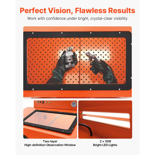 Θάλαμος αμμοβολής VEVOR 435L, Ανθεκτική αμμοβολή από χάλυβα με κιτ διπλών πιστολιών αμμοβολής, χοάνη μέσου 117L και ισχυρός συλλέκτης σκόνης 1200W για αφαίρεση σκουριάς από υπερμεγέθη εξαρτήματα, φινίρισμα επιφάνειας