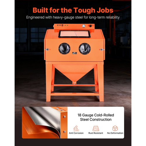 Θάλαμος αμμοβολής VEVOR 435L, Ανθεκτική αμμοβολή από χάλυβα με κιτ διπλών πιστολιών αμμοβολής, χοάνη μέσου 117L και ισχυρός συλλέκτης σκόνης 1200W για αφαίρεση σκουριάς από υπερμεγέθη εξαρτήματα, φινίρισμα επιφάνειας