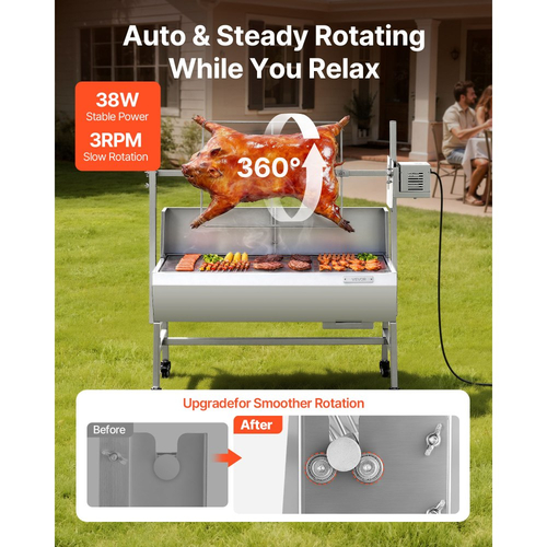 Ψησταριά VEVOR, Ψησταριά για σούβλα χοιρινού και αρνιού 38W BBQ εξωτερικού χώρου, Ψησταριά για σούβλα κάρβουνου με χωρητικότητα φορτίου 60 kg και ύψος 7 επιπέδων, Κιτ ηλεκτρικής σούβλας από ανοξείδωτο ατσάλι για κάμπινγκ εξωτερικού χώρου
