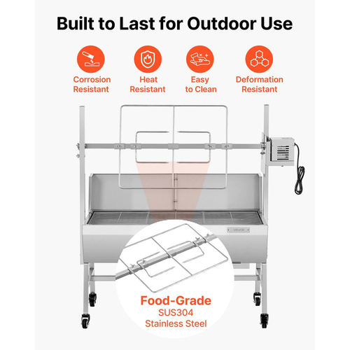 Ψησταριά VEVOR, Ψησταριά για σούβλα χοιρινού και αρνιού 38W BBQ εξωτερικού χώρου, Ψησταριά για σούβλα κάρβουνου με χωρητικότητα φορτίου 60 kg και ύψος 7 επιπέδων, Κιτ ηλεκτρικής σούβλας από ανοξείδωτο ατσάλι για κάμπινγκ εξωτερικού χώρου