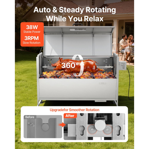 Ψησταριά VEVOR, Εξωτερική σούβλα BBQ 38W για χοιρινό και αρνί, Ψησταριά κάρβουνου με χωρητικότητα 60 kg, Ρόδες & Ύψος 4 Επιπέδων, Κιτ Σούβλας από Ανοξείδωτο Ατσάλι για Κάμπινγκ και Πάρτι σε Εξωτερικό Χώρο