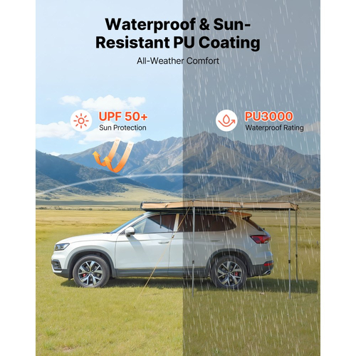 Τέντα VEVOR 270 μοιρών, τέντα οχήματος 4,9 ㎡ από την πλευρά του οδηγού, αδιάβροχες τέντες αυτοκινήτου UV50+ με τσάντα μεταφοράς, τέντες εδάφους παντός καιρού, στέγαστρο αυτοκινήτου για SUV, βαν, φορτηγό, κάμπινγκ