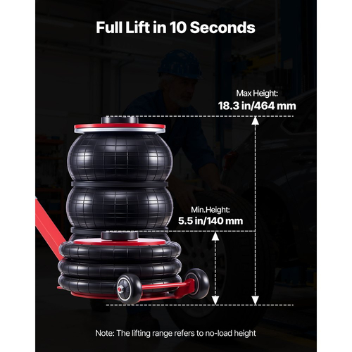 Αερόσακος VEVOR, Τριπλός Αερόσακος 5 Τόνων, Αερόσακος με Έξι Χαλύβδινους Σωλήνες, Ανύψωση Έως 464 mm, Πνευματικός Γρήγορης Ανύψωσης 4-10 s με Ρυθμιζόμενη Μακριά Λαβή & Ελαστικό Μαξιλάκι για Επισκευή Αυτοκινήτων, SUV, Pick-up Φορτηγών
