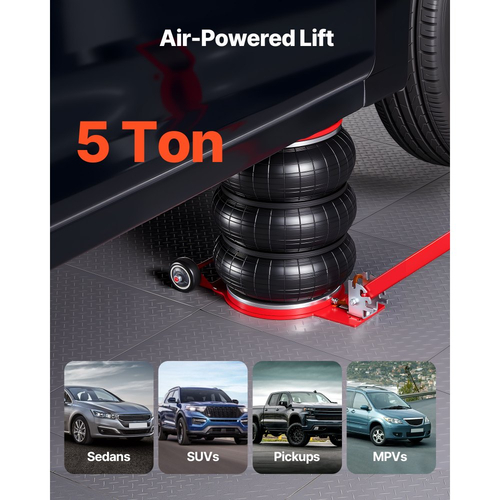 Αερόσακος VEVOR, Τριπλός Αερόσακος 5 Τόνων, Αερόσακος με Έξι Χαλύβδινους Σωλήνες, Ανύψωση Έως 464 mm, Πνευματικός Γρήγορης Ανύψωσης 4-10 s με Ρυθμιζόμενη Μακριά Λαβή & Ελαστικό Μαξιλάκι για Επισκευή Αυτοκινήτων, SUV, Pick-up Φορτηγών