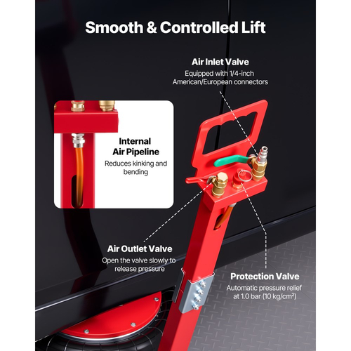 Αερόσακος VEVOR, Τριπλός Αερόσακος 5 Τόνων, Αερόσακος με Έξι Χαλύβδινους Σωλήνες, Ανύψωση Έως 464 mm, Πνευματικός Γρήγορης Ανύψωσης 4-10 s με Ρυθμιζόμενη Μακριά Λαβή & Ελαστικό Μαξιλάκι για Επισκευή Αυτοκινήτων, SUV, Pick-up Φορτηγών
