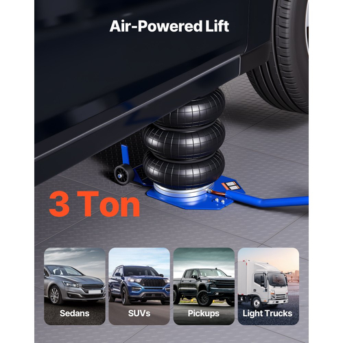 Αερόσακος VEVOR, Τριπλός Αερόσακος 3 Τόνων, Αερόσακος με Έξι Χαλύβδινους Σωλήνες, Ανύψωση Έως 450 mm, Πνευματικός Γρήγορης Ανύψωσης 1-6 s με Μακριά Λαβή & Ελαστικό Μαξιλάκι για Επισκευές Αυτοκινήτων, SUV, Pick-up Φορτηγών, Συνεργεία