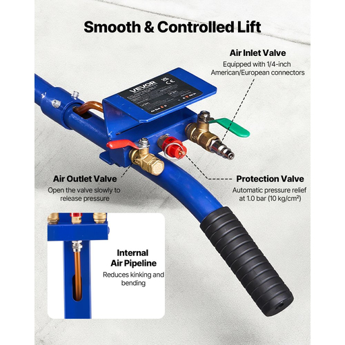 Αερόσακος VEVOR, Τριπλός Αερόσακος 3 Τόνων, Αερόσακος με Έξι Χαλύβδινους Σωλήνες, Ανύψωση Έως 450 mm, Πνευματικός Γρήγορης Ανύψωσης 1-6 s με Μακριά Λαβή & Ελαστικό Μαξιλάκι για Επισκευές Αυτοκινήτων, SUV, Pick-up Φορτηγών, Συνεργεία